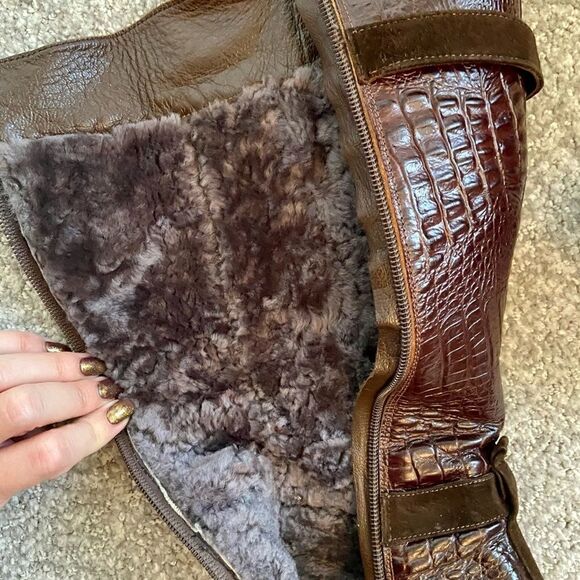 Shearling real fur winter block heel boots 95mm size 39 - Picture 2 of 2